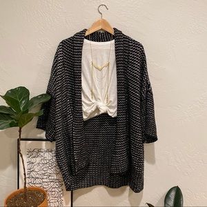 Chunky Black & White Open Front Sweater